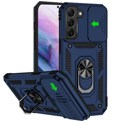 For Samsung Galaxy S21 Shockproof Edge Bumper with Stand, Camera Lens Protection & 360° Rotate Ring Kickstand Case Cover