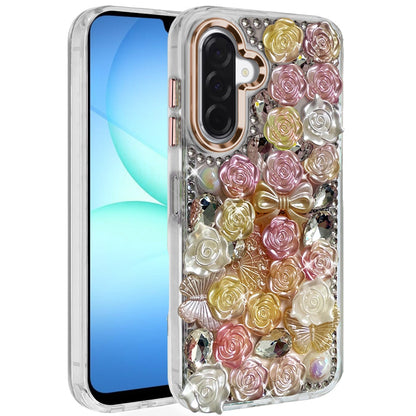For Samsung Galaxy A37 Muti-Color Floral Fashion Bling Crystal 3D Full Diamonds Stones Sparkle Rhinestone Glitter Hybrid Case Cover