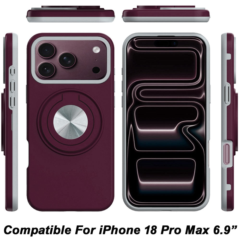 Phone Case for Apple iPhone 18 Pro Max Shockproof Magnetic Ring Stand Rotating CarMount Hybrid Metal Matte Finish AntiSlip Grip Kickstand Cover Purple