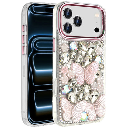 Phone Case for Apple iPhone 18 Pro Luxury 3D Floral Butterfly Bling Rhinestone Glitter Shockproof Stylish Protective Hybrid Designer Metallic Cover