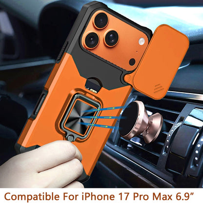 For Apple iPhone 17 Pro Max (6.9") Wallet Case with Ring Stand & Slide Camera Cover Back Credit Card Slot Holder, Military Grade Case Cover