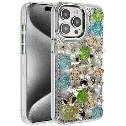 Luxury Rose Bling Rhinestone Glitter Floral Hybrid Shockproof Stylish Protective Designer Ornament Sparkle