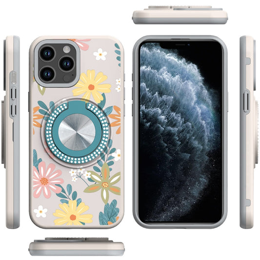 For Apple iPhone 11 Pro Max Pattern Design Hybrid with Invisible Ring Stand & Magnetic Back, Shockproof Protective Grip Case Cover Summer Blossom Flowers