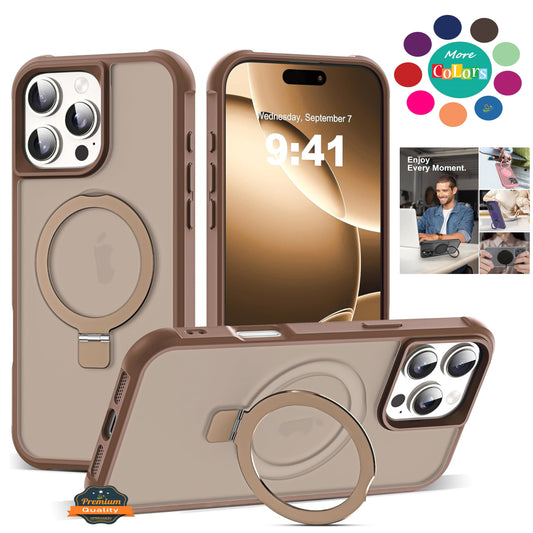 For Apple iPhone 16e /iPhone SE4 Translucent Matte Finish, MagSafe Compatible, Built-in Ring Stand, Shockproof Protective Back Case Cover