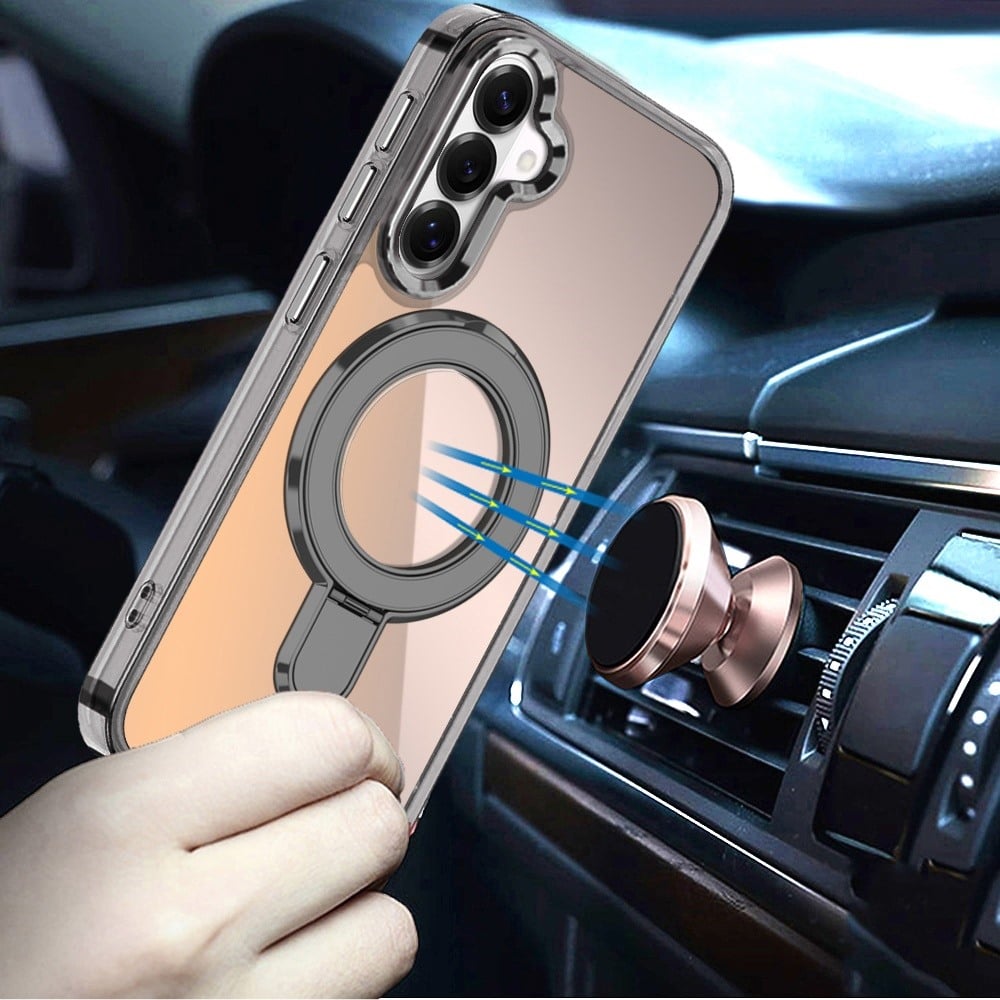 Phone Case for Samsung Galaxy S26 FE /Fan Edition Chrome Magnetic Ring Stand Rotational Shockproof Hybrid Kickstand Metal Finish Rugged Drop Protection Armor Cover