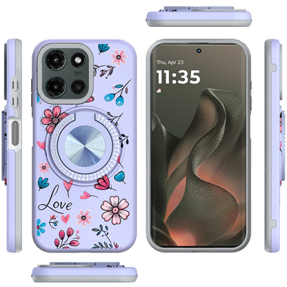 For Motorola Moto G 5G 2025 Pattern Design Hybrid with Invisible Ring Stand & Magnetic Back, Shockproof Protective Grip Case Cover