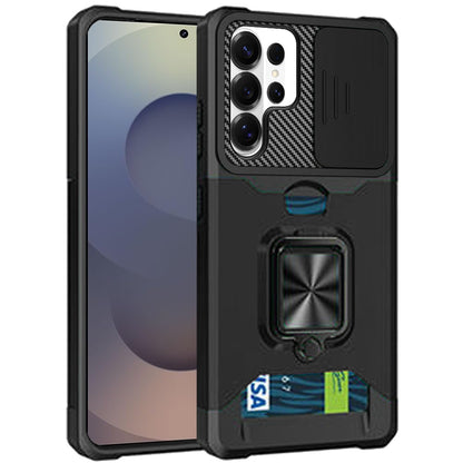 For Samsung Galaxy S26 Ultra Wallet Case with Ring Stand & Slide Camera Cover Back Credit Card Slot Holder, Military Grade Case Cover