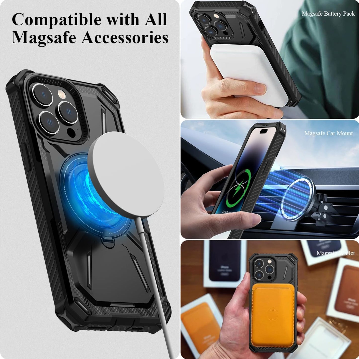 For Apple iPhone 16 Pro Max (6.9") Hybrid Bumper Invisible Stand Compatible with Magsafe 360° Ring Kickstand Shockproof Case Cover