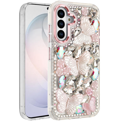 Luxury 3D Floral Butterfly Bling Rhinestone Glitter Shockproof Stylish Protective Hybrid Designer Metallic
