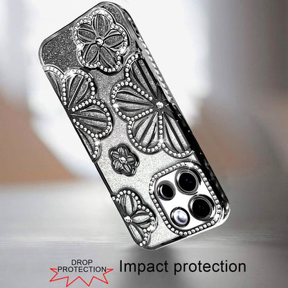 For Apple iPhone 17E /16E Luxury Flower Design Sparkle Glitter Diamond Rhinestone Shimmer Bling Plating Thick TPU Hard PC Case Cover
