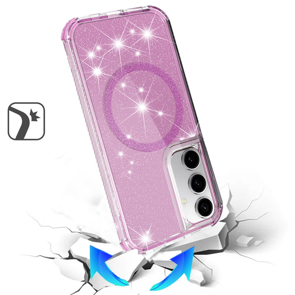 For Samsung Galaxy A37 Magnetic Circle Compatible with Magsafe, Bling Glitter Sparkle 3-in-1 Hybrid Shockproof TPU Bumper Case Cover