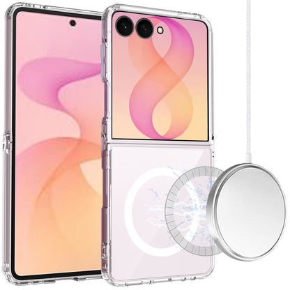 Phone Case for Samsung Galaxy Z Flip 8 Transparent Magnetic Back Hybrid Hard PC Soft TPU Slim Fit Reinforced Bumper Shock Absorbing Frame Cover Clear