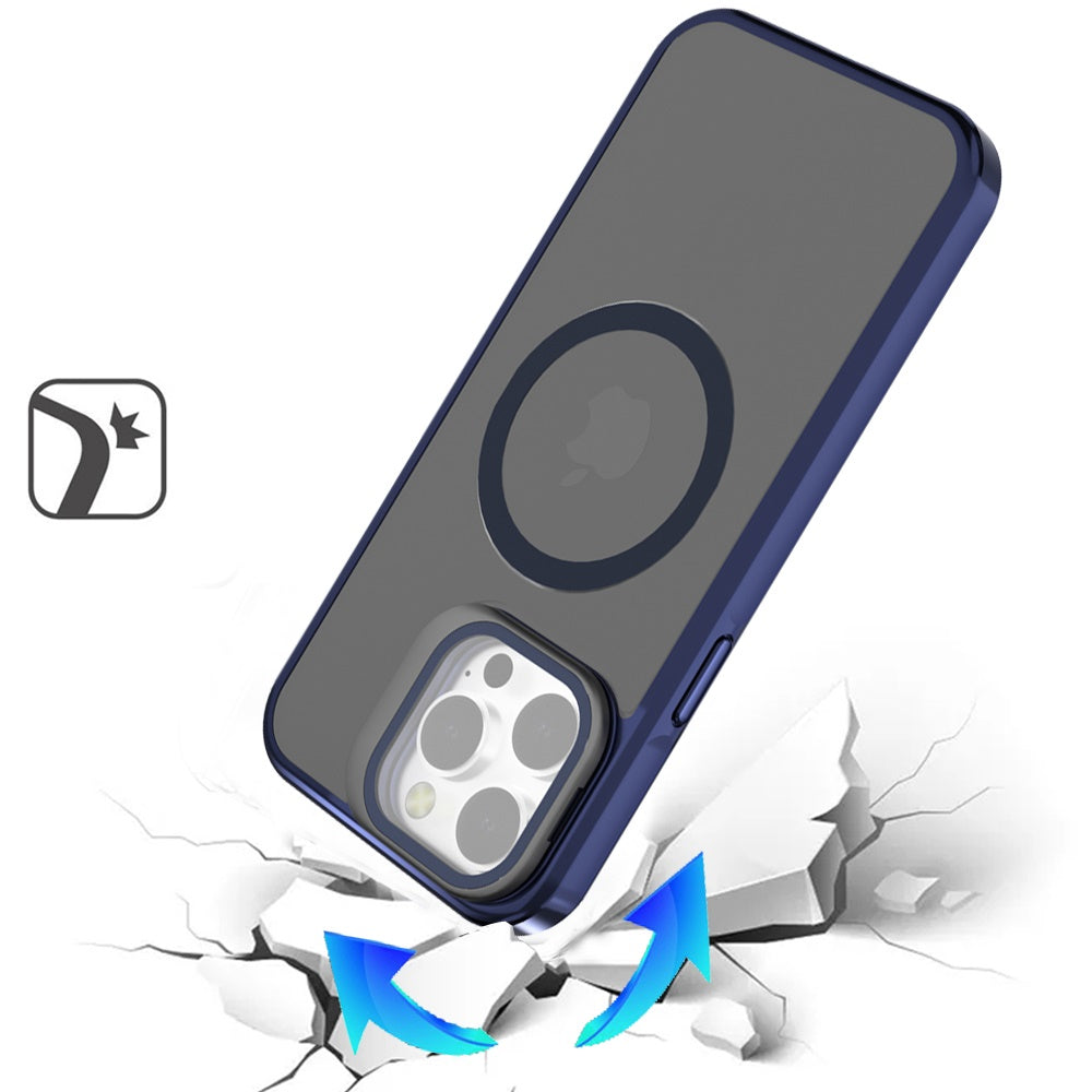 For Apple iPhone 14 /13 Tough HQ Hybrid Case with Aluminum Frame Camera Stand, Compatible with MagSafe, Translucent Matte Shockproof Case Cover
