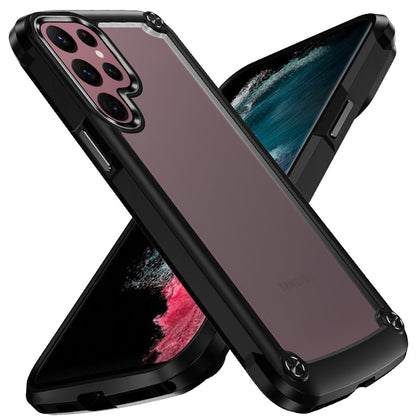For Samsung Galaxy S21+ Plus Hybrid Transparent Rubber with Metal Buttons & Camera Edges Hard TPU Corner Frame Bumper Case Cover Black