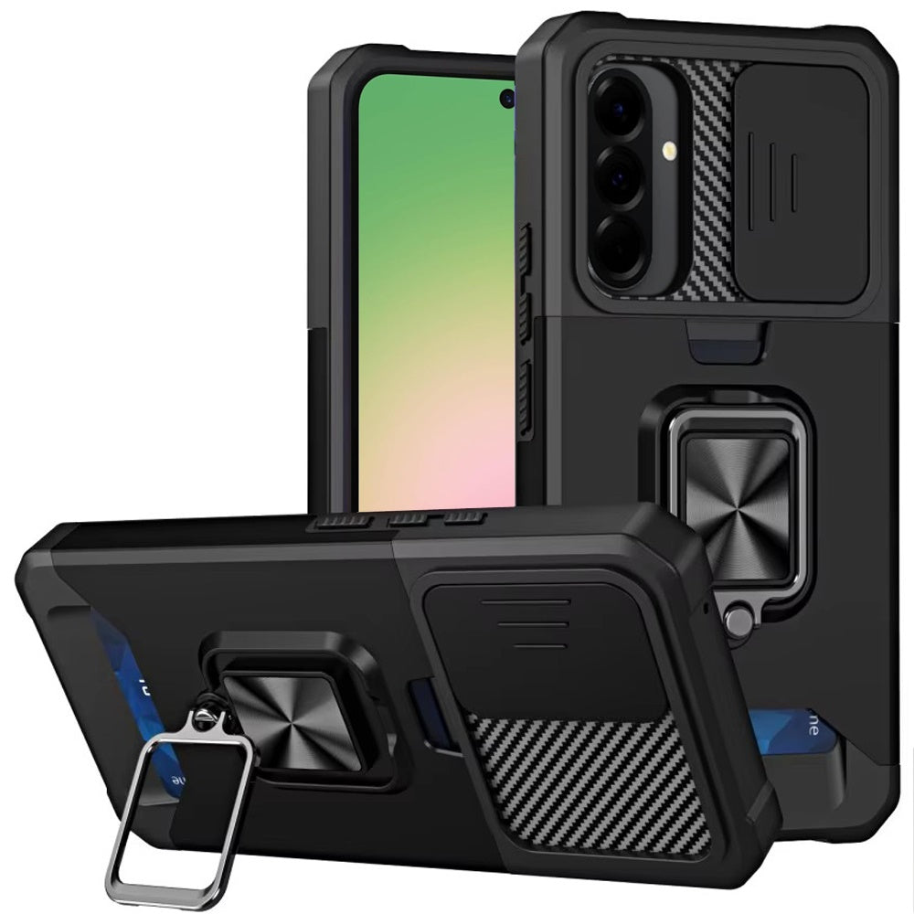 For Samsung Galaxy A57 Wallet Case with Ring Stand & Slide Camera Cover Back Credit Card Slot Holder, Military Grade Case Cover