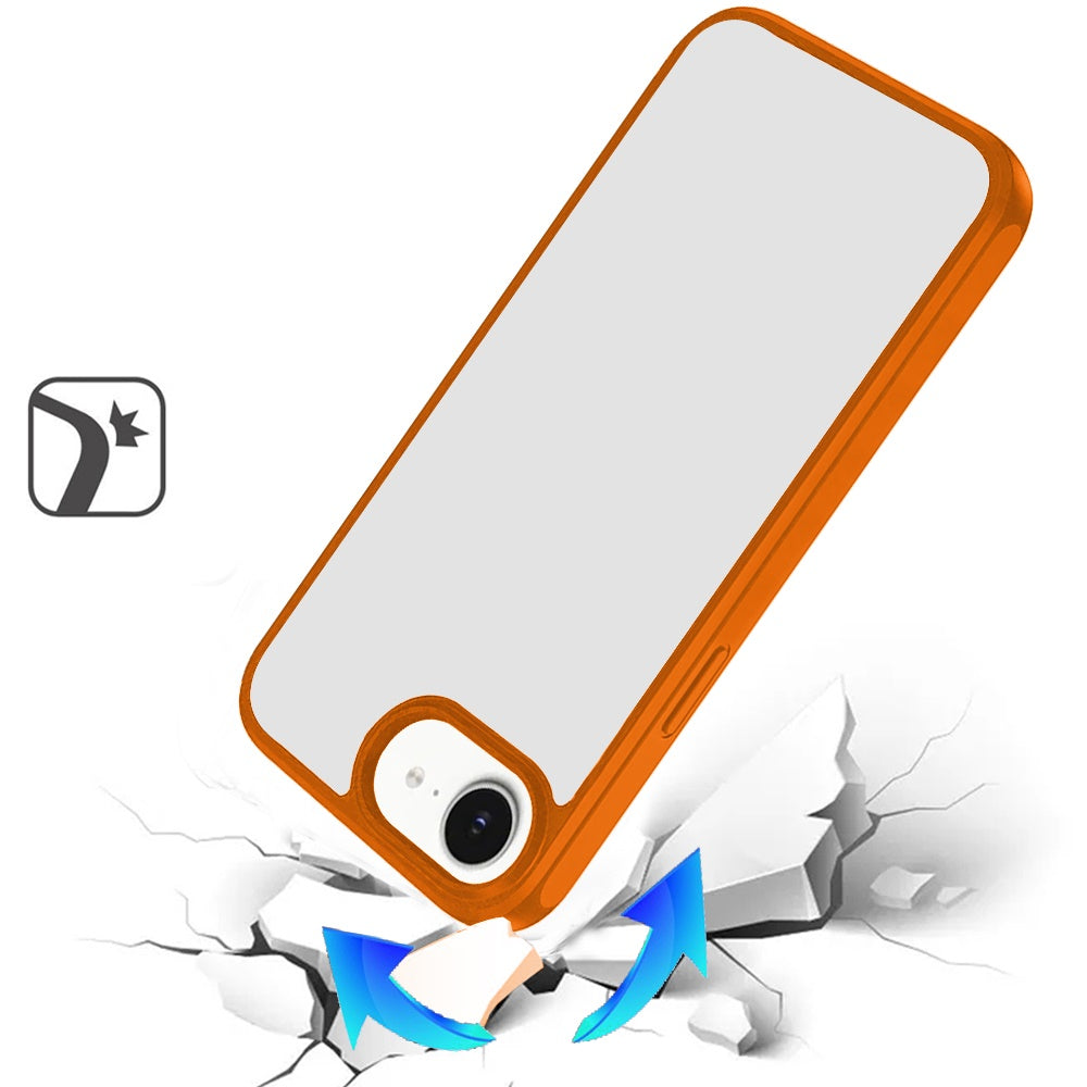 For Apple iPhone 17E /16E Hybrid Transparent HQ Slim Shockproof Clear Protective Thick 2.0mm TPU Frame Case Cover Cosmic Orange