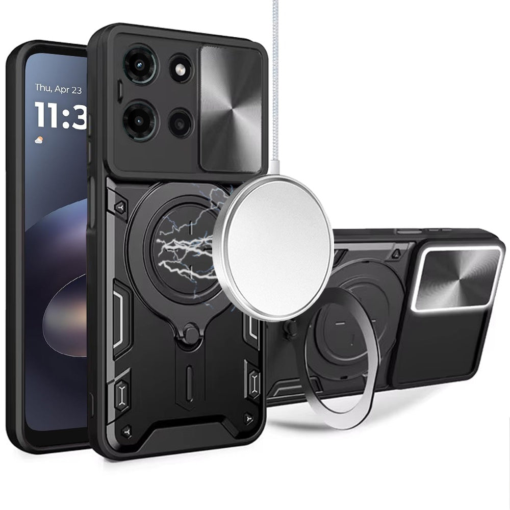 Phone Case for Motorola Moto G Play 5G 2026/ 5G 2025/ 5G2026 Magnetic Ring Stand Shockproof Hybrid Full Camera Slide Guard Anti Slip Heavy Duty Protective Armor Cover