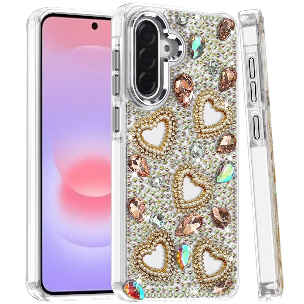 Phone Case for Samsung Galaxy A37 Luxury Crystal Heart Rhinestone Diamond Bling Shockproof Hybrid Glitter Protective Stylish Durable Grip Cover