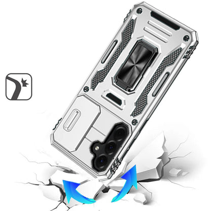 For Samsung Galaxy A37 Tough Hybrid Case with Movable Camera Window & Metal Ring Stand Shockproof Case Cover