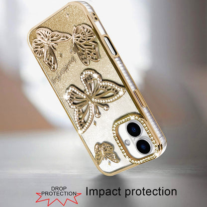 For Apple iPhone 17E /16E Luxury Butterfly Sparkle Glitter Diamond Crystal Rhinestone Shimmer Bling Plating Thick TPU Hard PC Case Cover