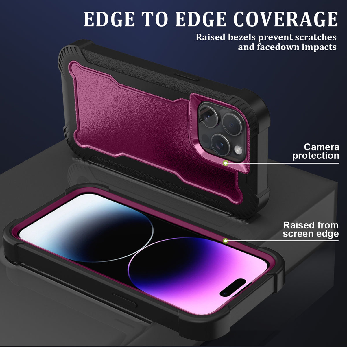 For Apple iPhone 16 Pro Max (6.9") Tough Hybrid Shockproof Hybrid PC + TPU Bumper Frame Rubber Drop Proof 3in1 Armor Full Body Case Cover