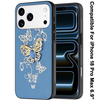 Phone Case for Apple iPhone 18 Pro Max Diamond 3D Fashion Floral Glitter Engraved Luxury Bling Hybrid Shockproof Chrome Edge Protective Grip Cover