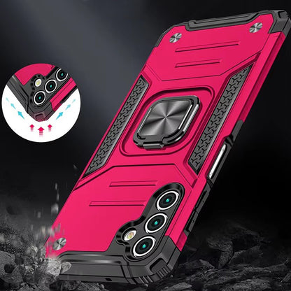 For Samsung Galaxy S25 Fan Edition /Galaxy S25 FE Armor Hybrid Magnetic Stand with Ring Holder Kickstand Shockproof Heavy-Duty Durable Rugged TPU Dual Layer Case Cover Hot Pink