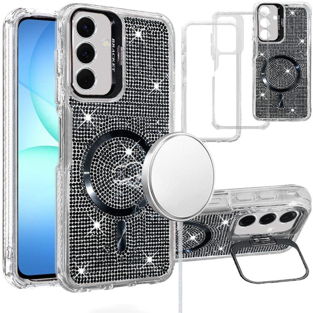 Phone Case for Galaxy A17 5G Luxury Glitter Magnetic Hybrid with Camera Stand Dual Layer Shockproof Sparkle Dot Pattern Clear Edges Cover