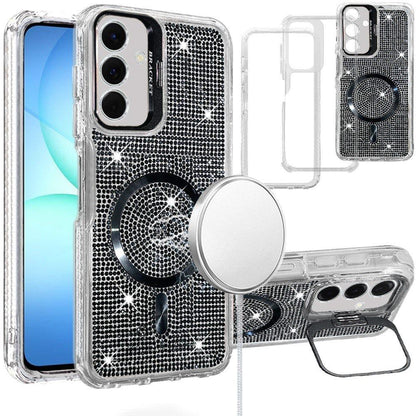 Phone Case for Galaxy A17 5G Luxury Glitter Magnetic Hybrid with Camera Stand Dual Layer Shockproof Sparkle Dot Pattern Clear Edges Cover