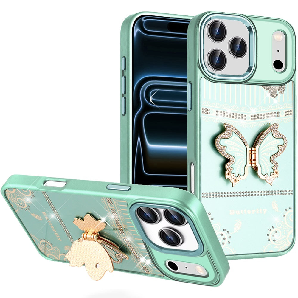 Glitter Bling Butterfly Stand Metallic Edge Hybrid Shockproof Grip Durable Camera Protection Stylish Design