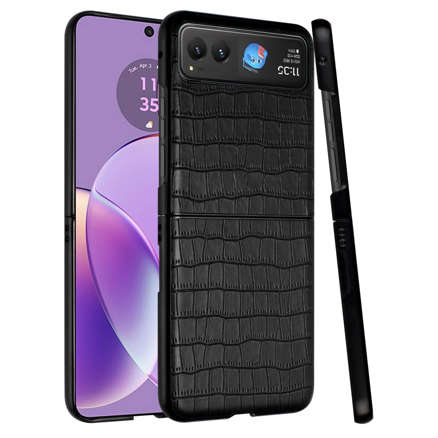 For Motorola Razr+ PLUS (2025 /2024) PU Vegan Leather Case, Premium Snap-On Hard Shell Cover, Slim Fit Protective Matte Finish Case Cover Black