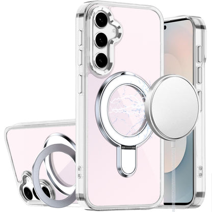 For Samsung Galaxy S25 FE /S25 Fan Edition Chrome Hybrid with Rotating Magnetic Circle Ring Stand, Slim Shockproof Hybrid Case Cover