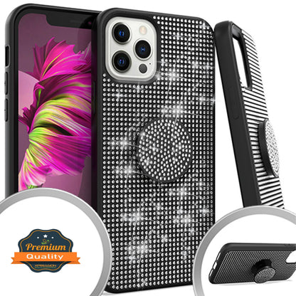 For Apple iPhone 15 Pro (6.1") Luxury Glitter Sparkle Bling Rugged Hybrid with Collapsible Stand Ring Holder Hard Shell  Phone Case Cover