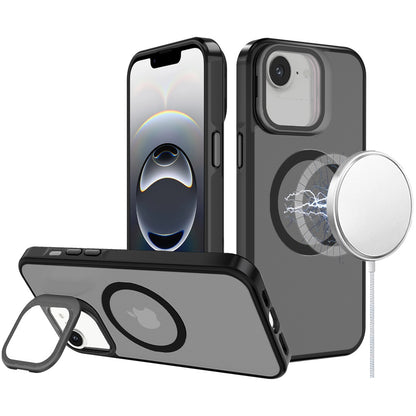 For Apple iPhone 16e Tough HQ Hybrid Case with Aluminum Frame Camera Stand, Compatible with MagSafe, Translucent Matte Shockproof Case Cover