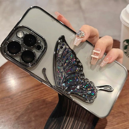 For Samsung Galaxy S25+ S25 Plus /S24+ Glitter 3D Butterfly Bling Case, Chrome Electroplate Sparkle Liquid Flowing Plating Hybrid Bumper Case Cover