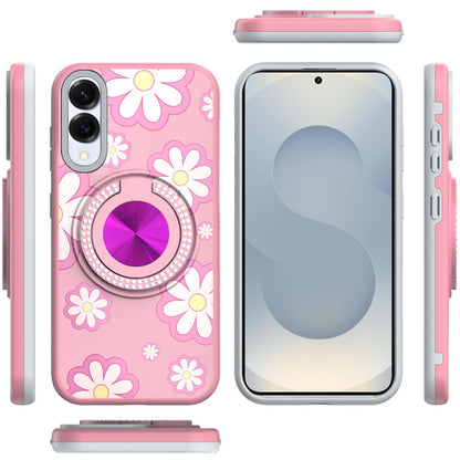 For Samsung Galaxy S25 EDGE Pattern Design Hybrid with Invisible Ring Stand & Magnetic Back, Shockproof Protective Grip Case Cover