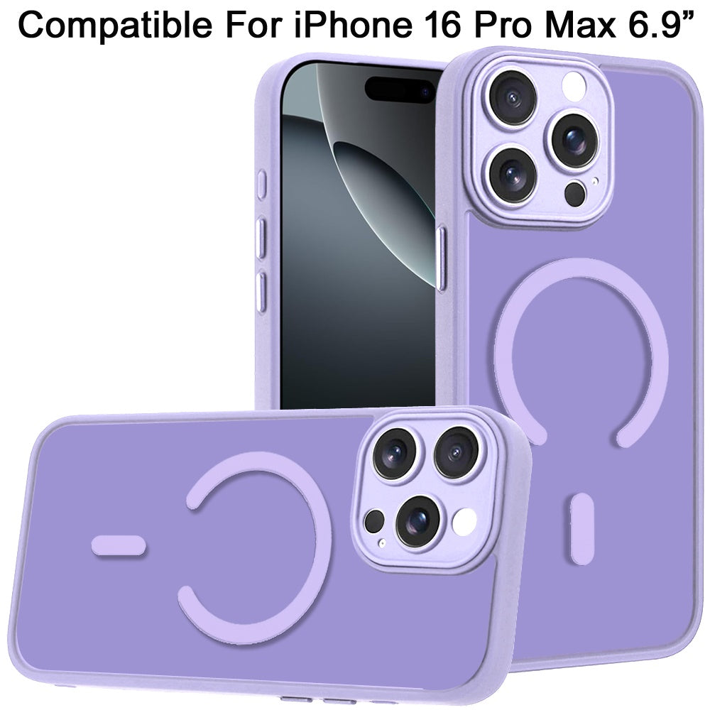 Phone Case for iPhone 16 Pro Max (6.9") Matte Frosted Magnetic Hybrid Hard PC Soft TPU Camera Protection Slim Shock Absorbing Anti Fingerprint Cover