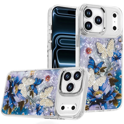 Phone Case for Apple iPhone 18 Pro/ 17 Pro Glitter Butterfly Design Metal Buttons Shockproof Hybrid TPU + PC Durable Protective Slim Grip Stylish Cover