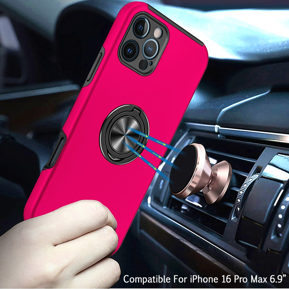 For Apple iPhone 16 Pro Max (6.9") Hybrid Slim Kickstand with Metal Invisible Ring Stand Holder Fit Magnetic Car Mount Shockproof Case Cover