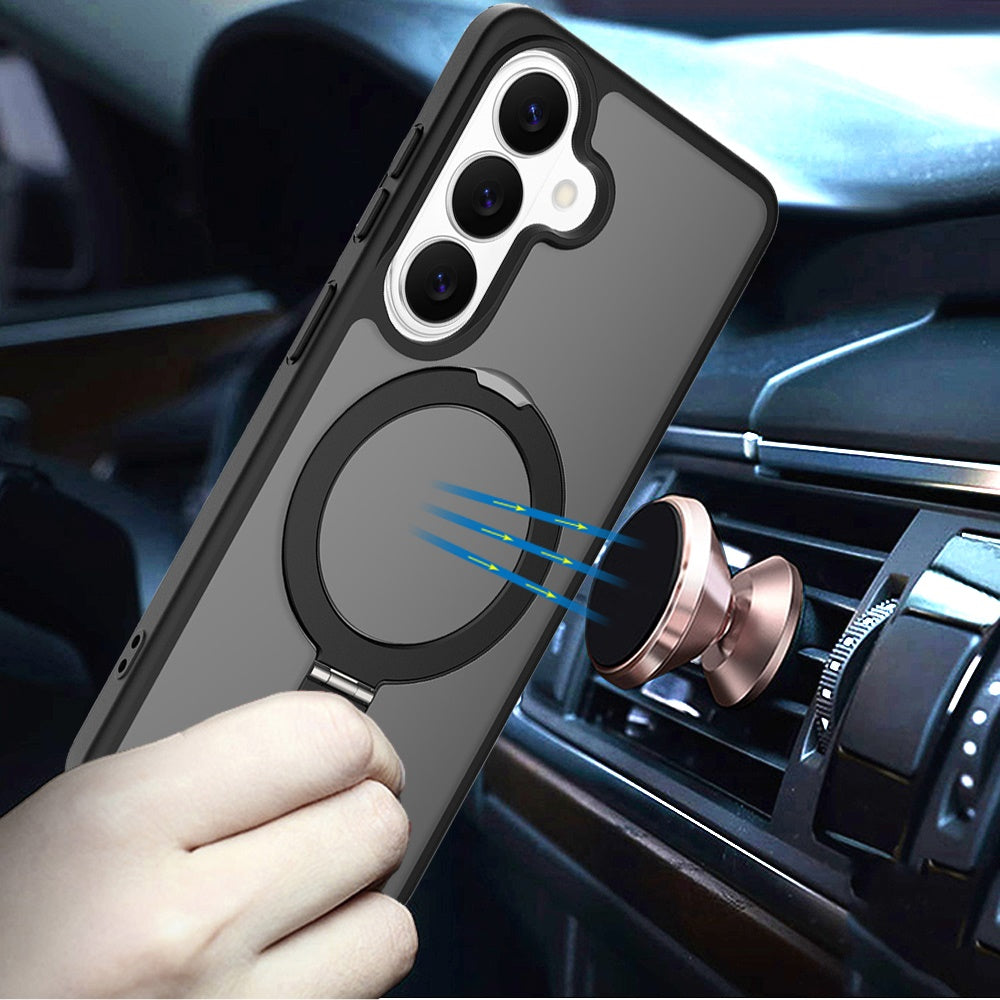 Phone Case for Samsung Galaxy S26 FE /Fan Edition Magnetic Ring Stand Full Rotation Matte Shockproof Grip Anti Slip Durable Camera Protection Hybrid Cover