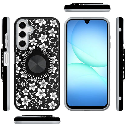 For Samsung Galaxy A17 5G Pattern Design Hybrid with Invisible Ring Stand & Magnetic Back, Shockproof Protective Grip Case Cover