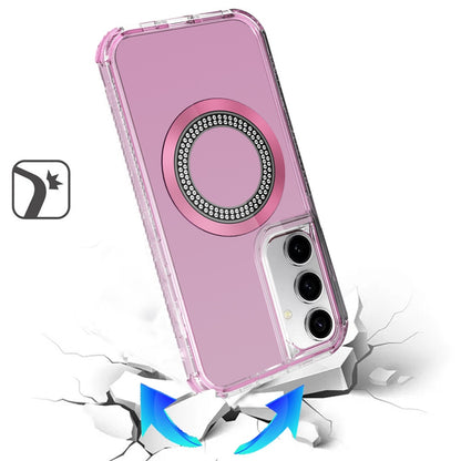 For Apple iPhone 17E /16E Magnetic Circle Compatible with Magsafe, Hybrid Chrome 3in1 Transparent Shockproof TPU Bumper Case Cover Pink