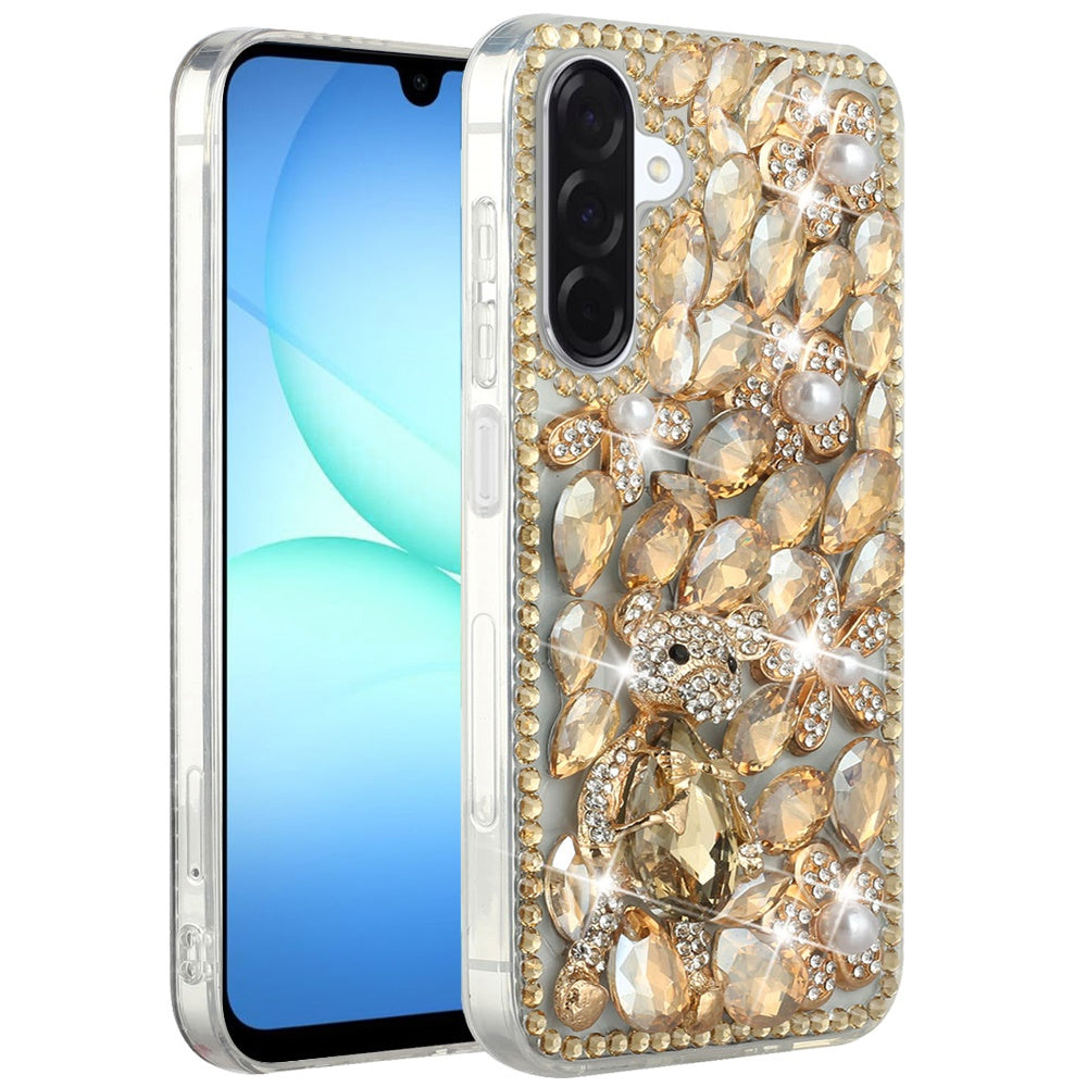 Phone Case for Samsung Galaxy A17 5G Luxury Full Diamond Glitter 3D Floral Ornament Hybrid Shockproof Stylish Rhinestone Designer Protective Elegant Cover