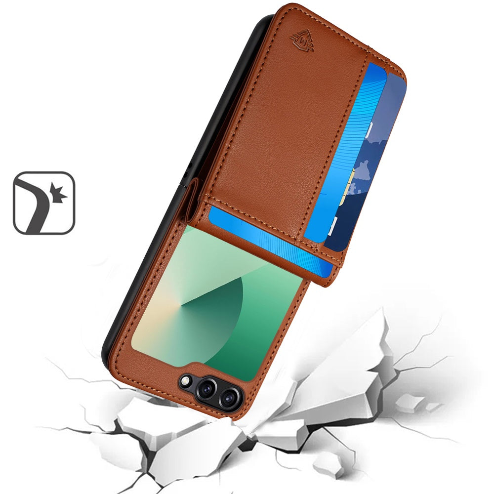 For Samsung Galaxy Z Flip 7 Wallet Case PU Leather Back Storage with Card ID Slot, Pocket Holder, Hybrid Protective Case Cover