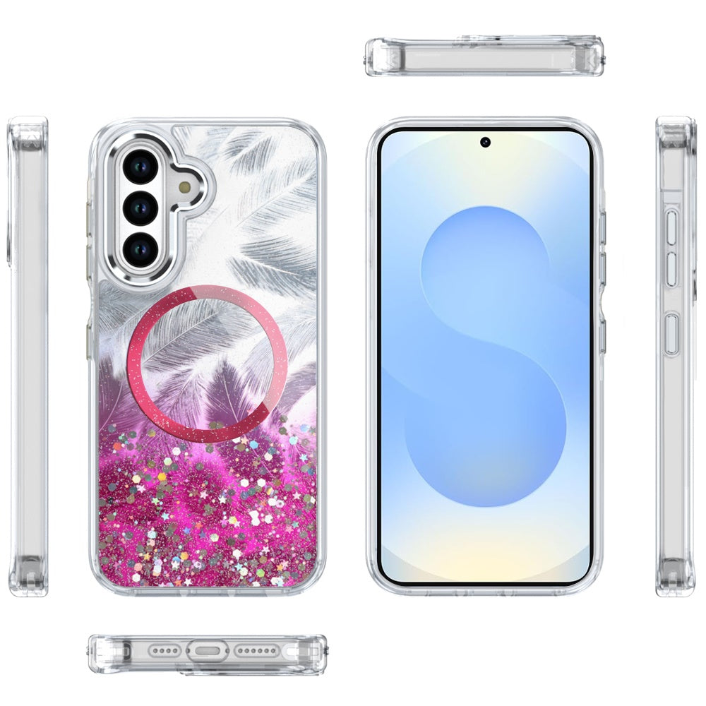 For Apple iPhone 15 Pro Max Epoxy Glitter Shimmer Fashion Case with Magnetic Magsafe Compatible Hybrid Sparkling Slim Protective Case Cover Hot Pink