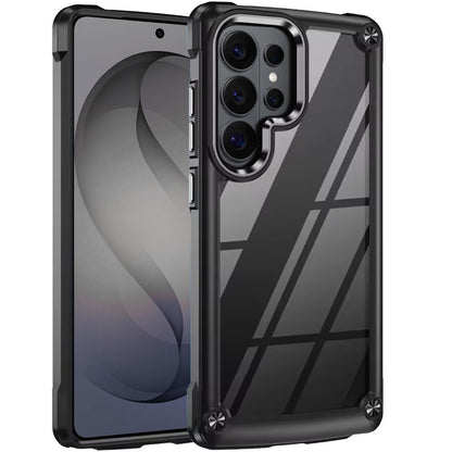 For Samsung Galaxy S26 Ultra Hybrid Transparent Rubber with Metal Buttons & Camera Edges Hard TPU Corner Frame Bumper Case Cover