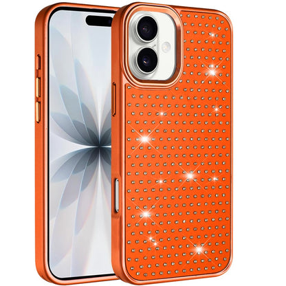 For Apple iPhone 17 (6.3") Bling Diamond Metallic, Full Sparkle Chrome Edged Hybrid Protective Shockproof Case Cover Cosmic Orange