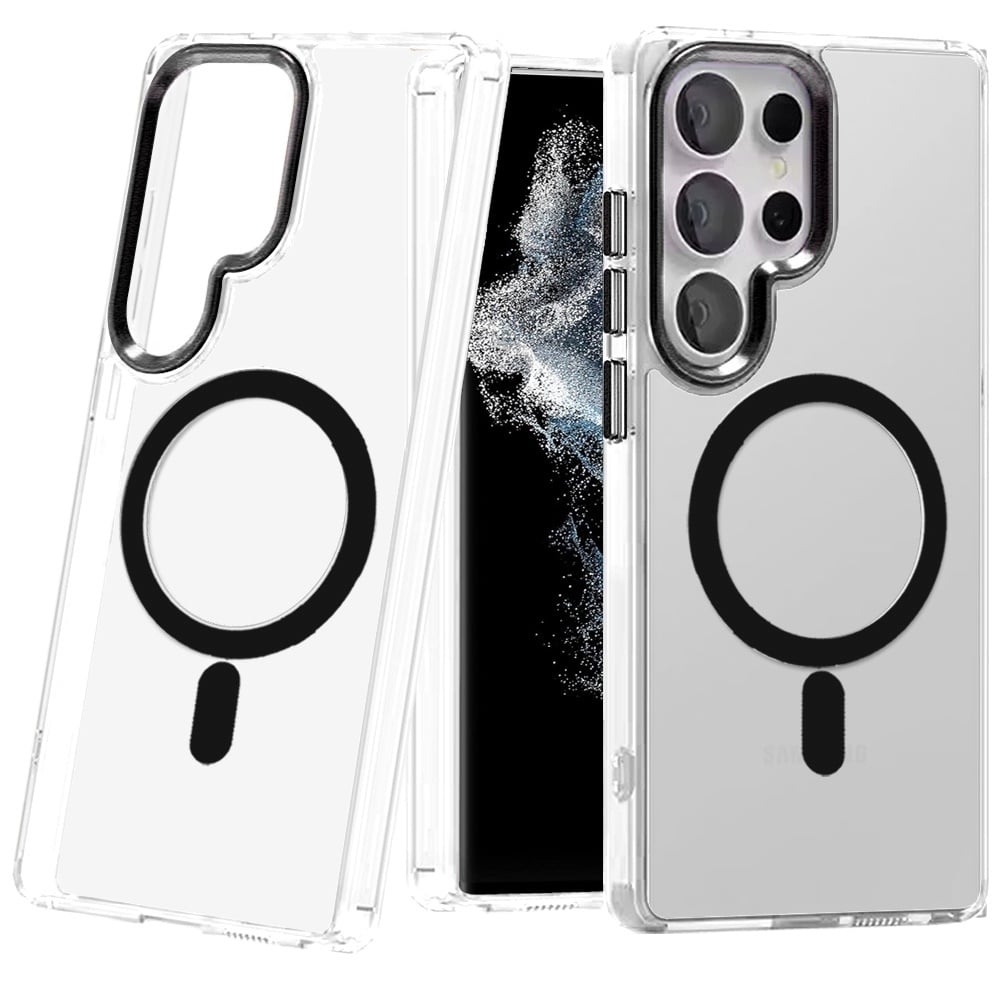 Clear Transparent Magnetic Circle Slim Shockproof Durable TPU Hard PC Grip Hybrid Design