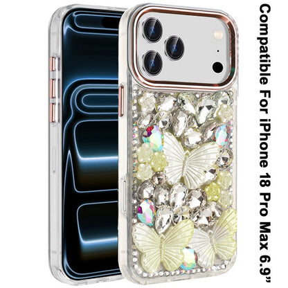 Phone Case for Apple iPhone 18 Pro Max Luxury 3D Floral Butterfly Bling Rhinestone Glitter Shockproof Stylish Protective Hybrid Designer Metallic Cover