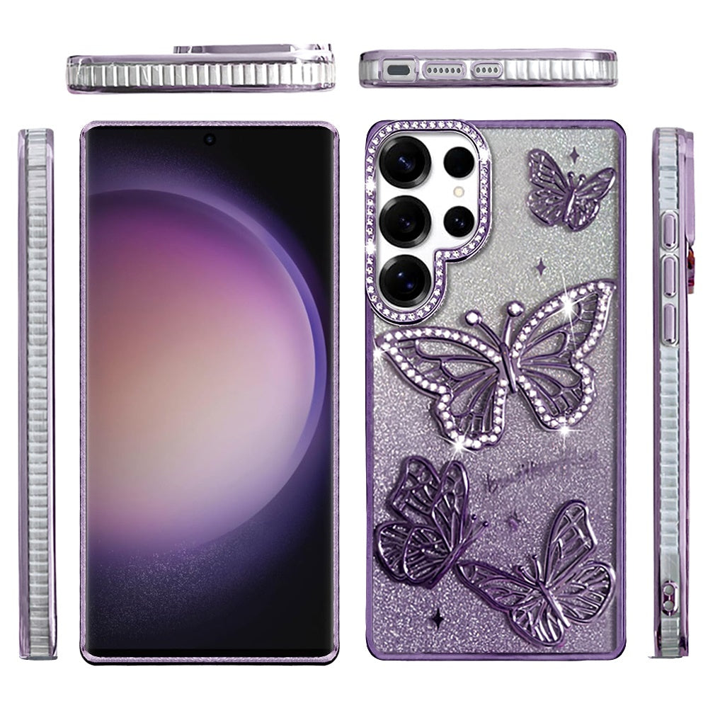 Phone Case for Samsung Galaxy S23 Ultra Butterfly Freedom Shimmer Glitter Thick TPU Shockproof Anti Slip Durable Protective Design Cover